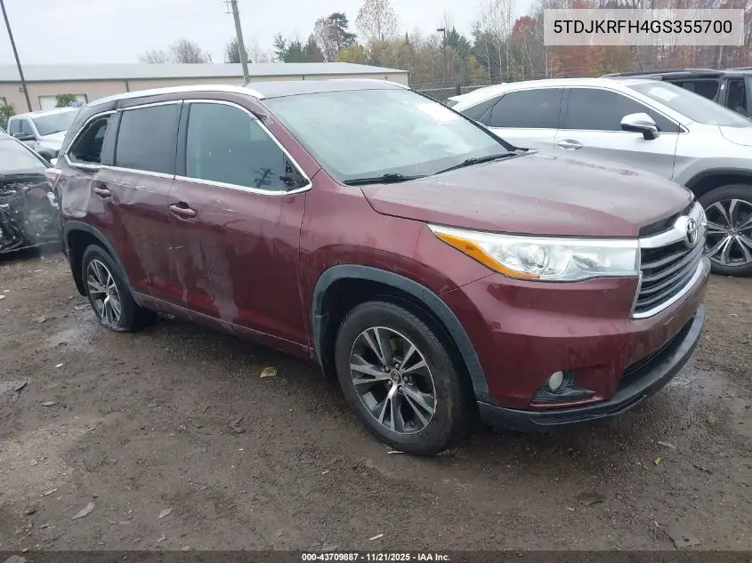 5TDJKRFH4GS355700 2016 Toyota Highlander Xle V6