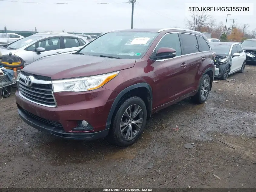 5TDJKRFH4GS355700 2016 Toyota Highlander Xle V6