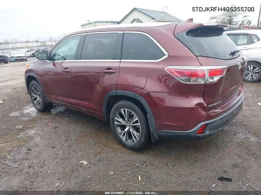5TDJKRFH4GS355700 2016 Toyota Highlander Xle V6