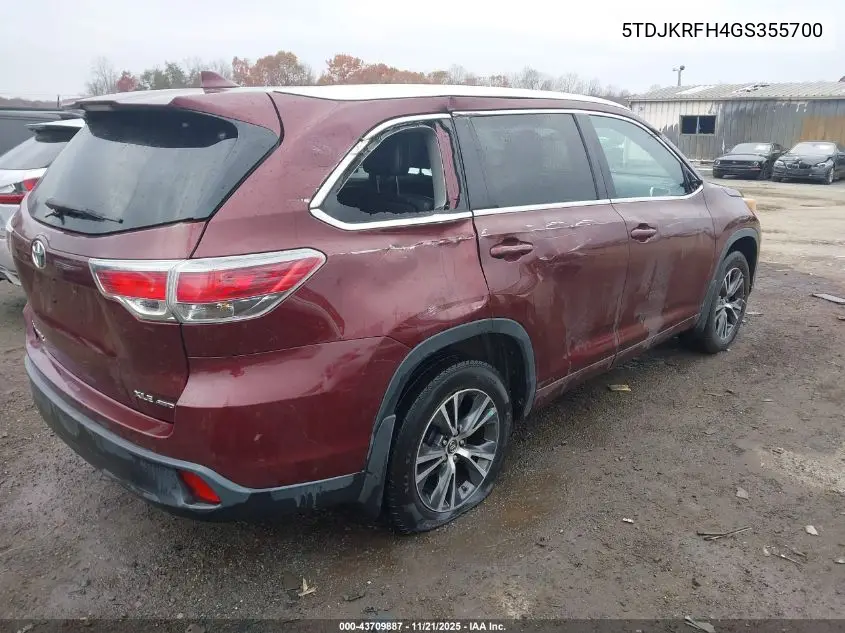 5TDJKRFH4GS355700 2016 Toyota Highlander Xle V6