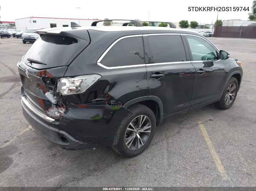 5TDKKRFH2GS159744 2016 Toyota Highlander Xle V6