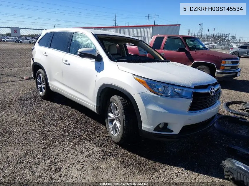5TDZKRFH0GS145534 2016 Toyota Highlander Le Plus V6