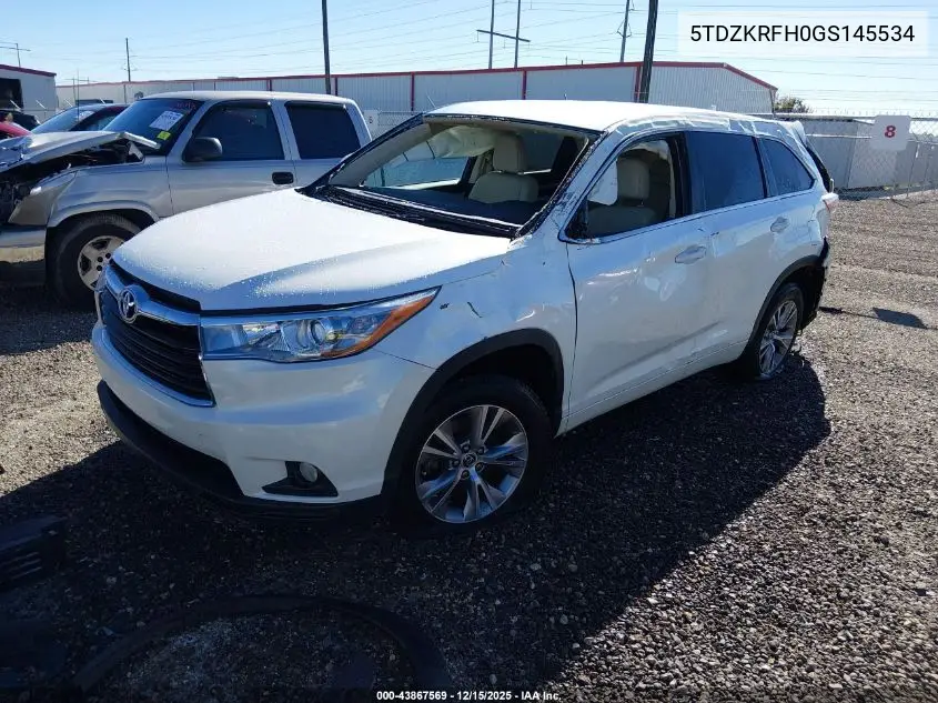 5TDZKRFH0GS145534 2016 Toyota Highlander Le Plus V6