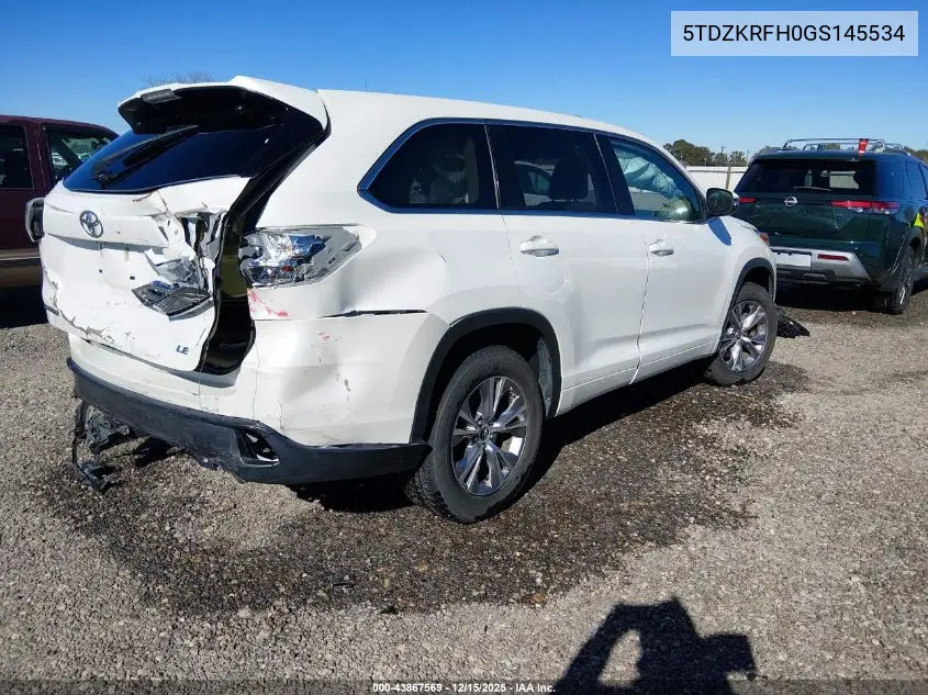 5TDZKRFH0GS145534 2016 Toyota Highlander Le Plus V6