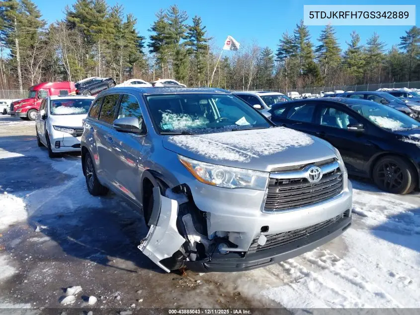 5TDJKRFH7GS342889 2016 Toyota Highlander Xle V6