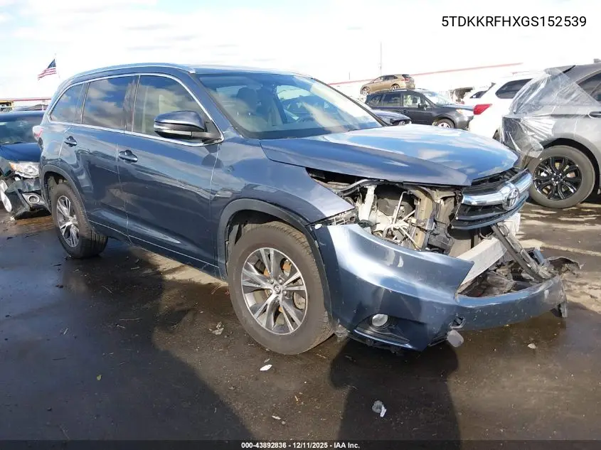 5TDKKRFHXGS152539 2016 Toyota Highlander Xle V6