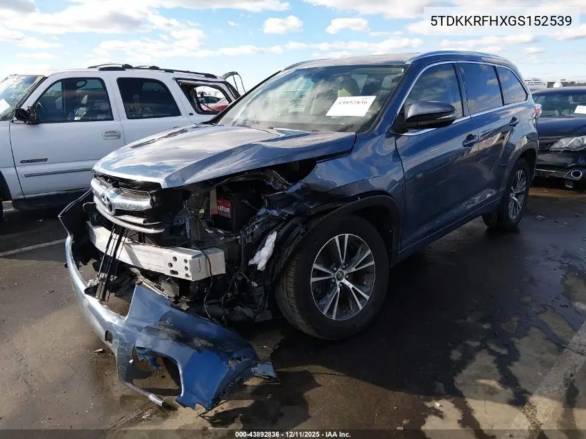 5TDKKRFHXGS152539 2016 Toyota Highlander Xle V6