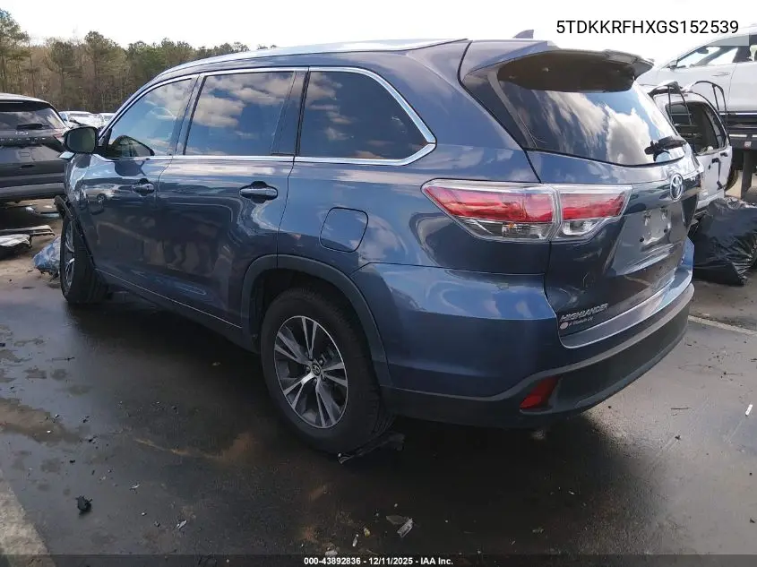5TDKKRFHXGS152539 2016 Toyota Highlander Xle V6