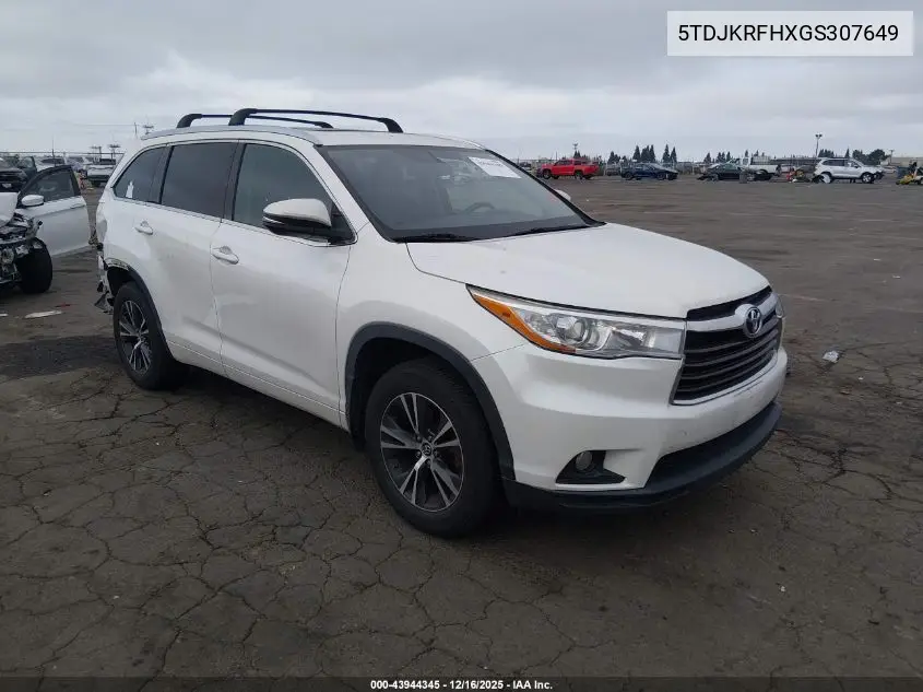 5TDJKRFHXGS307649 2016 Toyota Highlander Xle V6
