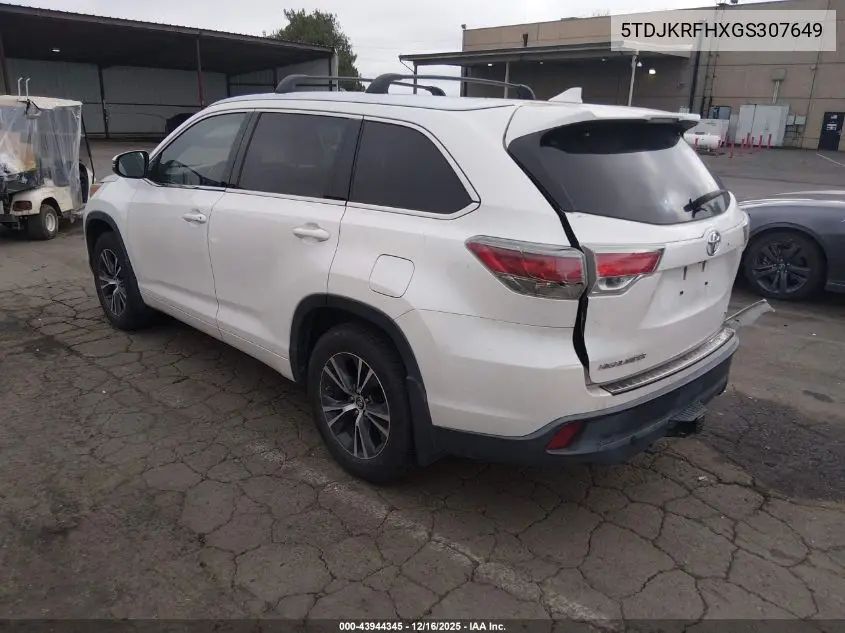 5TDJKRFHXGS307649 2016 Toyota Highlander Xle V6