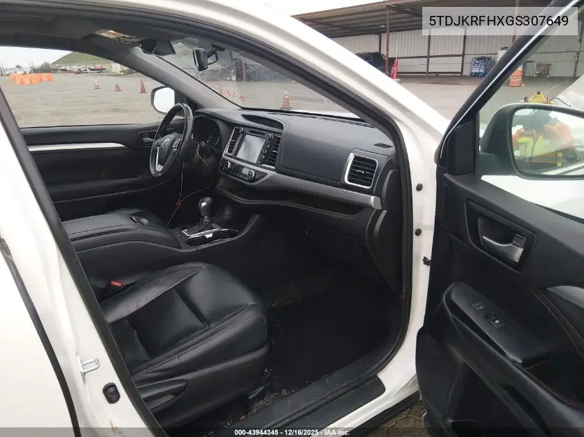5TDJKRFHXGS307649 2016 Toyota Highlander Xle V6