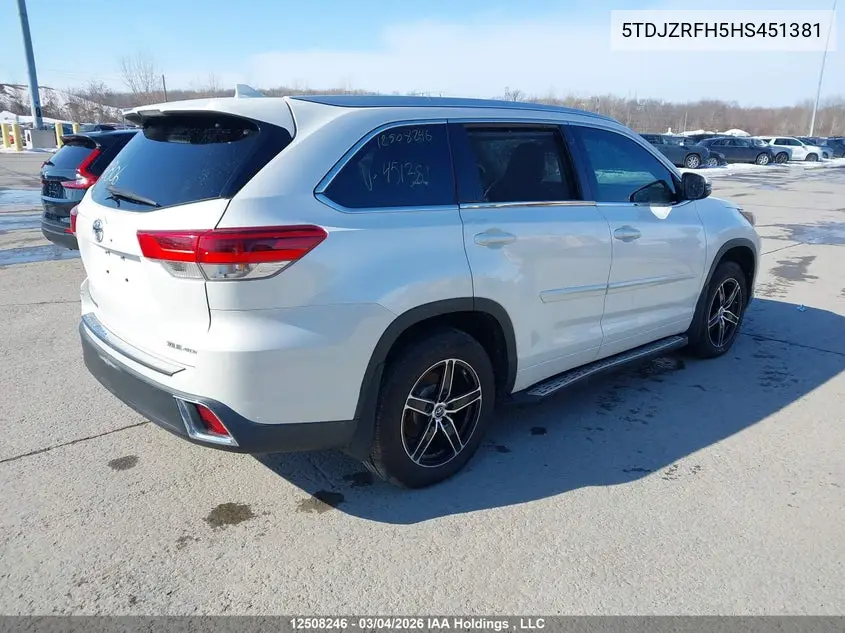 5TDJZRFH5HS451381 2017 Toyota Highlander Se/Xle