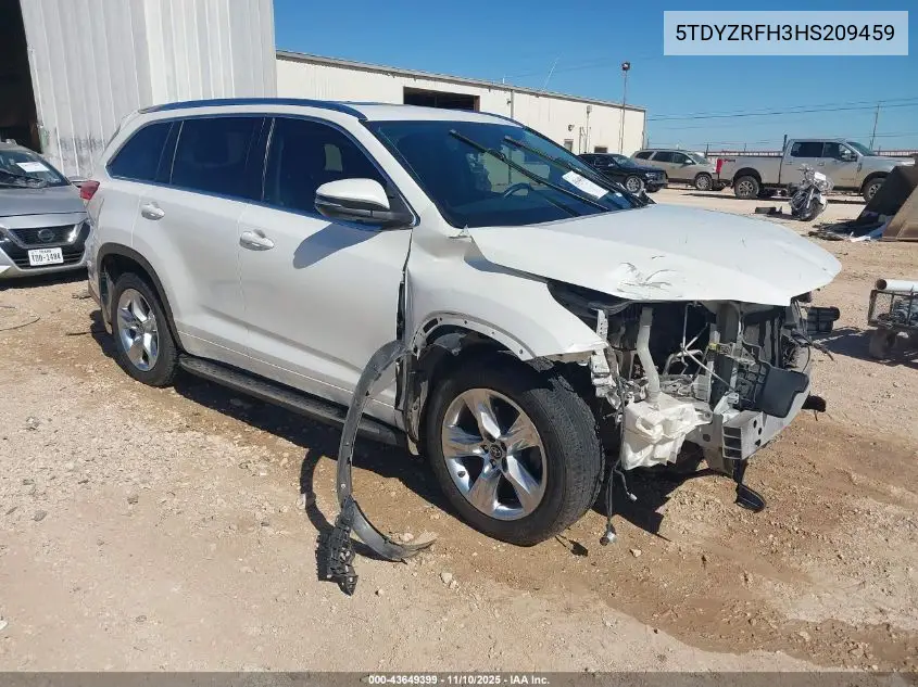 5TDYZRFH3HS209459 2017 Toyota Highlander Limited