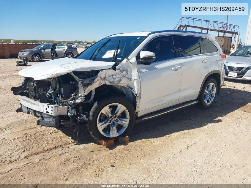 5TDYZRFH3HS209459 2017 Toyota Highlander Limited
