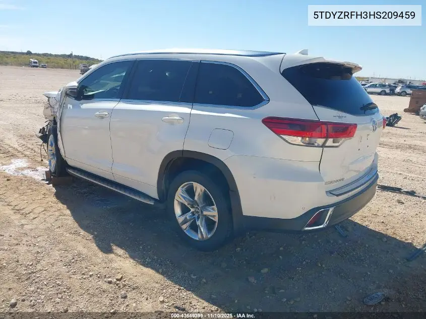 5TDYZRFH3HS209459 2017 Toyota Highlander Limited
