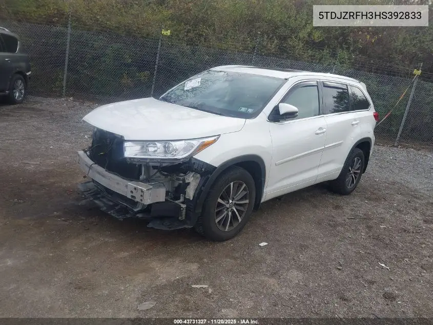 5TDJZRFH3HS392833 2017 Toyota Highlander Xle