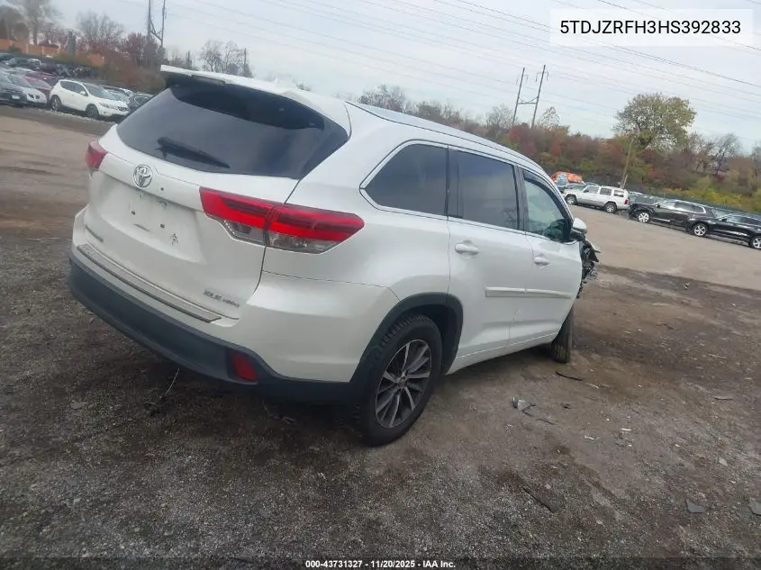 5TDJZRFH3HS392833 2017 Toyota Highlander Xle
