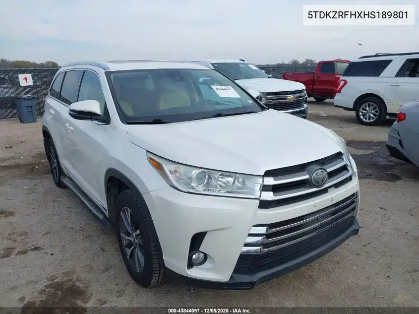 5TDKZRFHXHS189801 2017 Toyota Highlander Xle