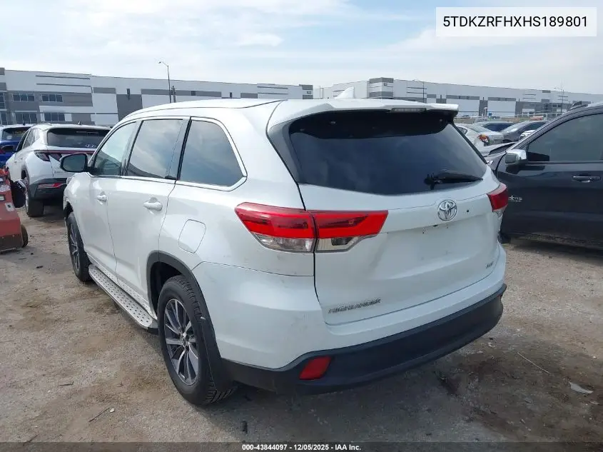 5TDKZRFHXHS189801 2017 Toyota Highlander Xle