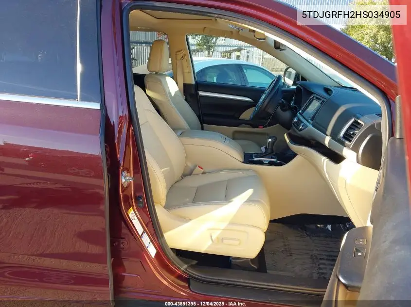 5TDJGRFH2HS034905 2017 Toyota Highlander Hybrid Xle