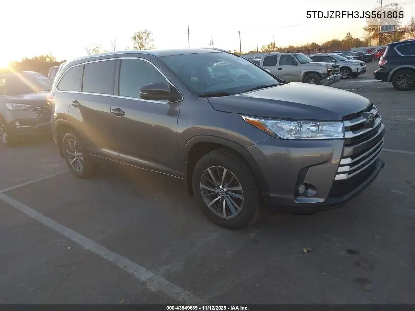 5TDJZRFH3JS561805 2018 Toyota Highlander Xle