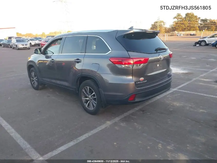 5TDJZRFH3JS561805 2018 Toyota Highlander Xle