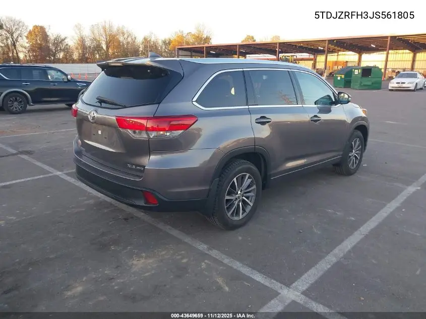 5TDJZRFH3JS561805 2018 Toyota Highlander Xle