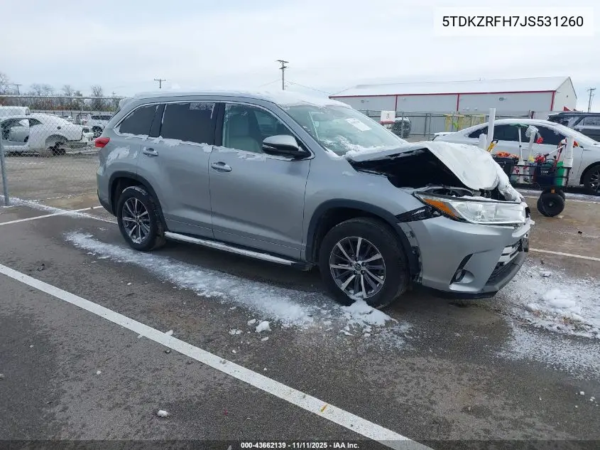 5TDKZRFH7JS531260 2018 Toyota Highlander Xle