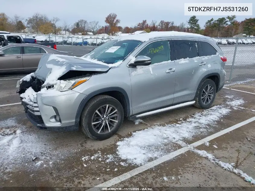 5TDKZRFH7JS531260 2018 Toyota Highlander Xle
