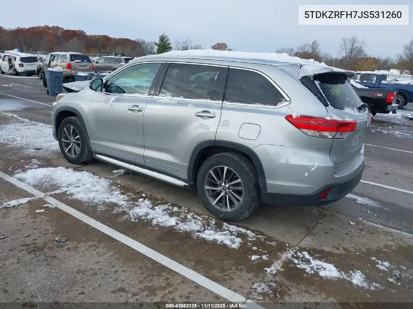 5TDKZRFH7JS531260 2018 Toyota Highlander Xle