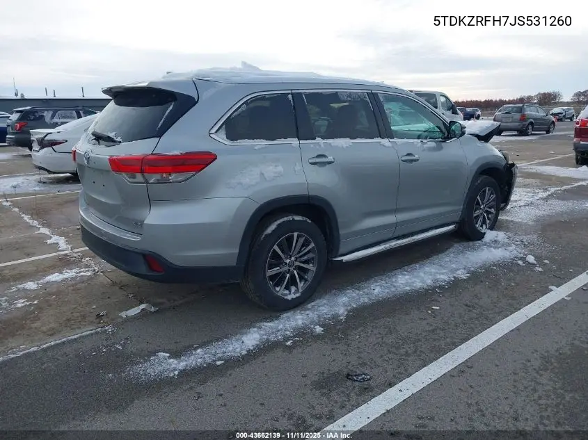 5TDKZRFH7JS531260 2018 Toyota Highlander Xle