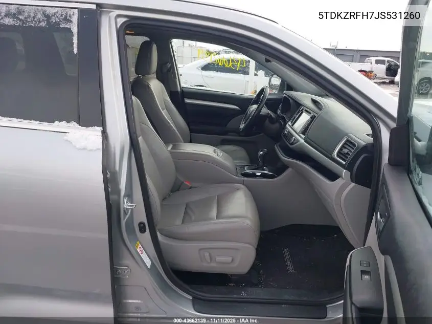 5TDKZRFH7JS531260 2018 Toyota Highlander Xle