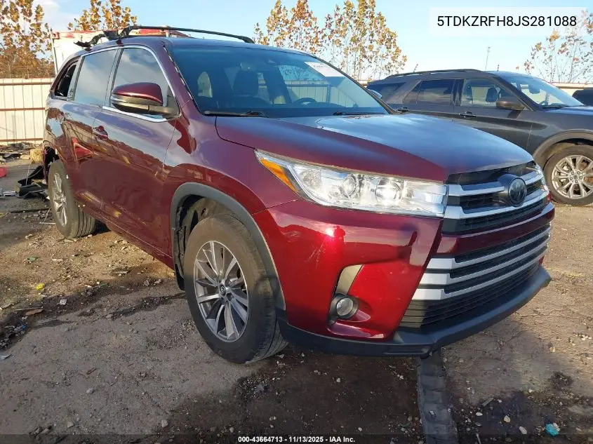 5TDKZRFH8JS281088 2018 Toyota Highlander Xle