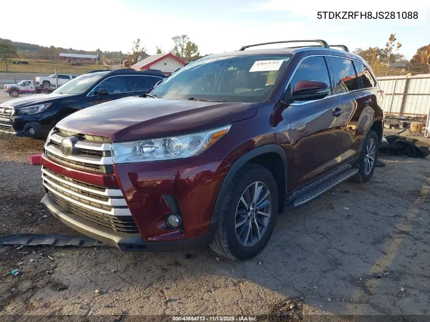 5TDKZRFH8JS281088 2018 Toyota Highlander Xle