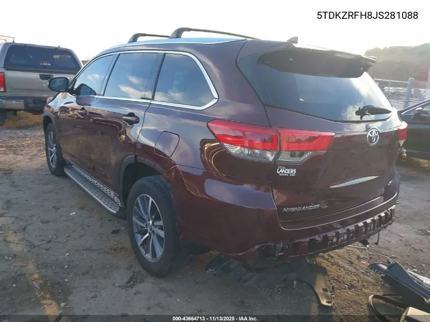 5TDKZRFH8JS281088 2018 Toyota Highlander Xle