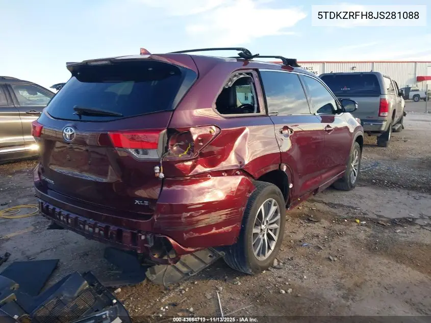 5TDKZRFH8JS281088 2018 Toyota Highlander Xle