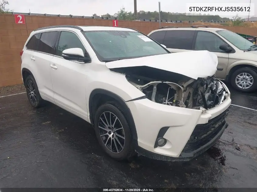 5TDKZRFHXJS535612 2018 Toyota Highlander Se