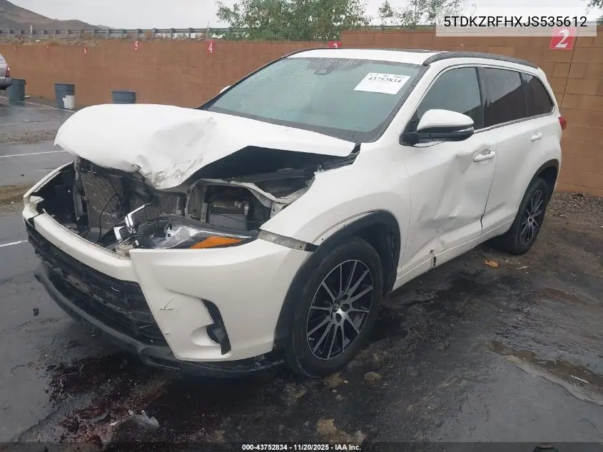 5TDKZRFHXJS535612 2018 Toyota Highlander Se