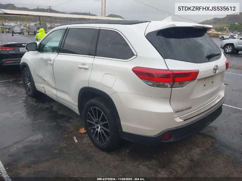 5TDKZRFHXJS535612 2018 Toyota Highlander Se