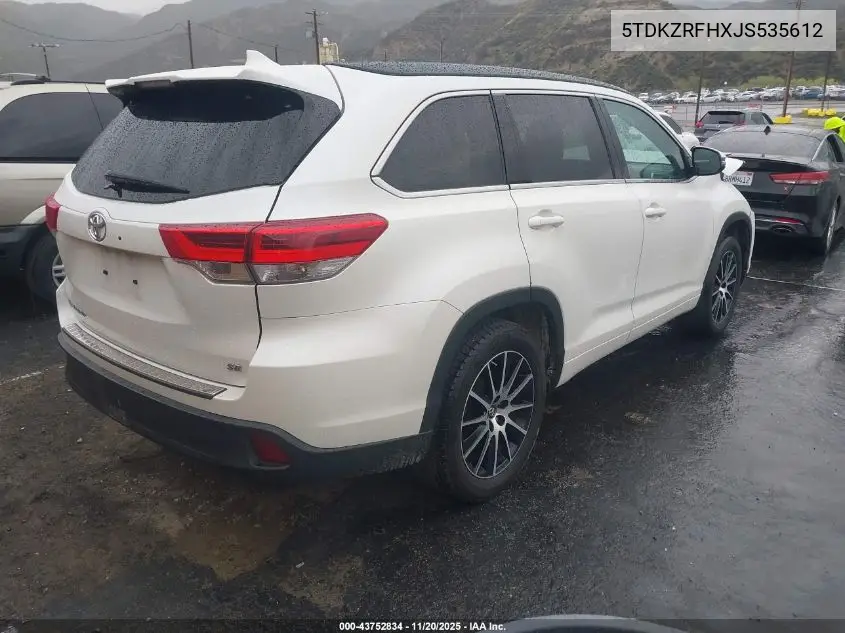 5TDKZRFHXJS535612 2018 Toyota Highlander Se
