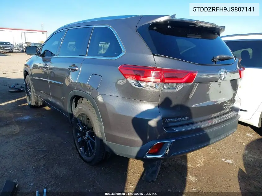 5TDDZRFH9JS807141 2018 Toyota Highlander Limited