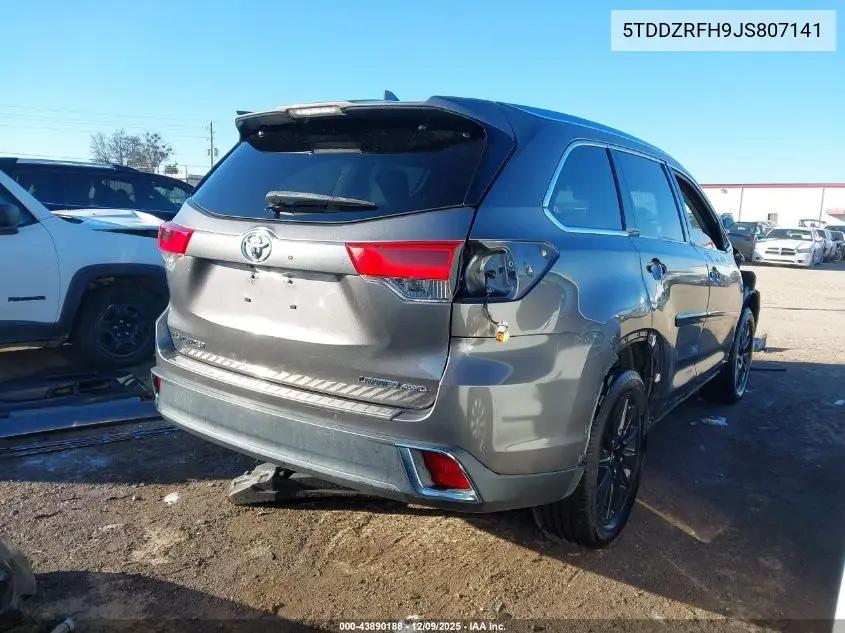 5TDDZRFH9JS807141 2018 Toyota Highlander Limited