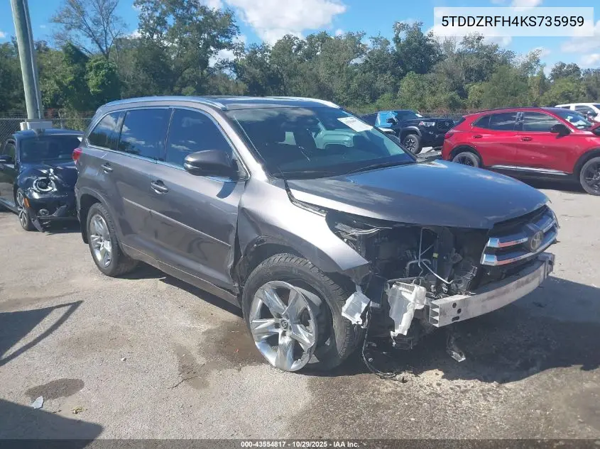 5TDDZRFH4KS735959 2019 Toyota Highlander Limited