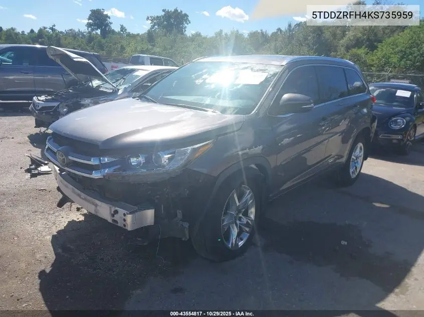 5TDDZRFH4KS735959 2019 Toyota Highlander Limited