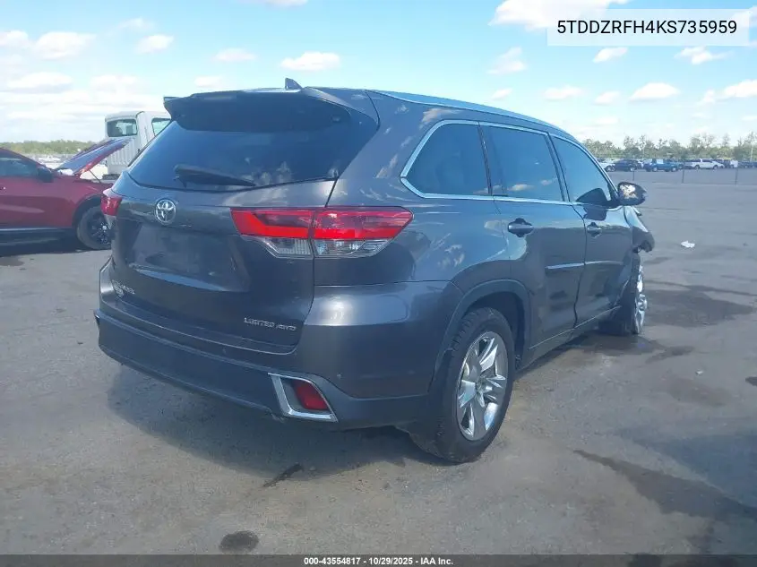 5TDDZRFH4KS735959 2019 Toyota Highlander Limited