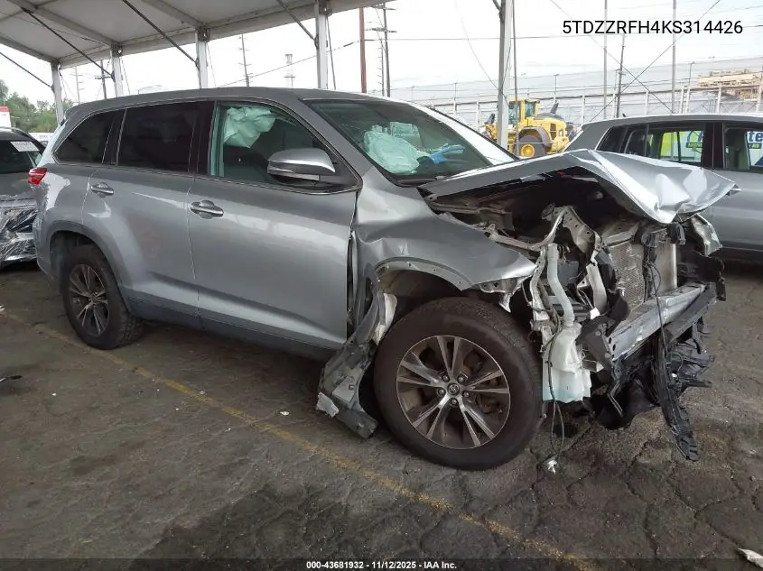 5TDZZRFH4KS314426 2019 Toyota Highlander Le