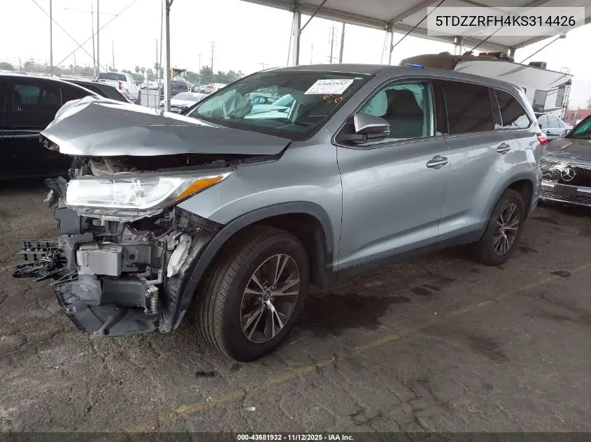 5TDZZRFH4KS314426 2019 Toyota Highlander Le
