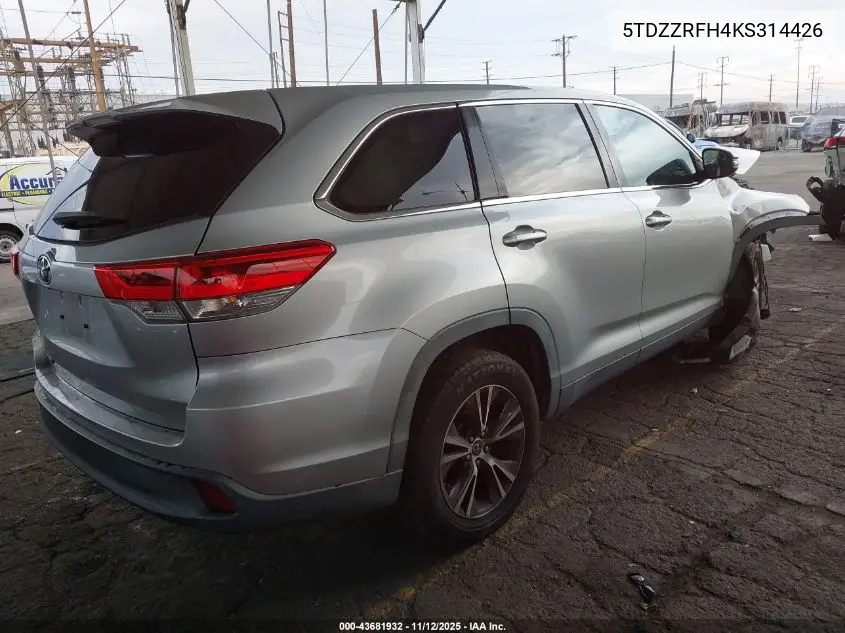 5TDZZRFH4KS314426 2019 Toyota Highlander Le