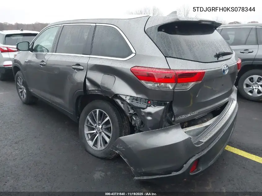 5TDJGRFH0KS078344 2019 Toyota Highlander Hybrid Xle