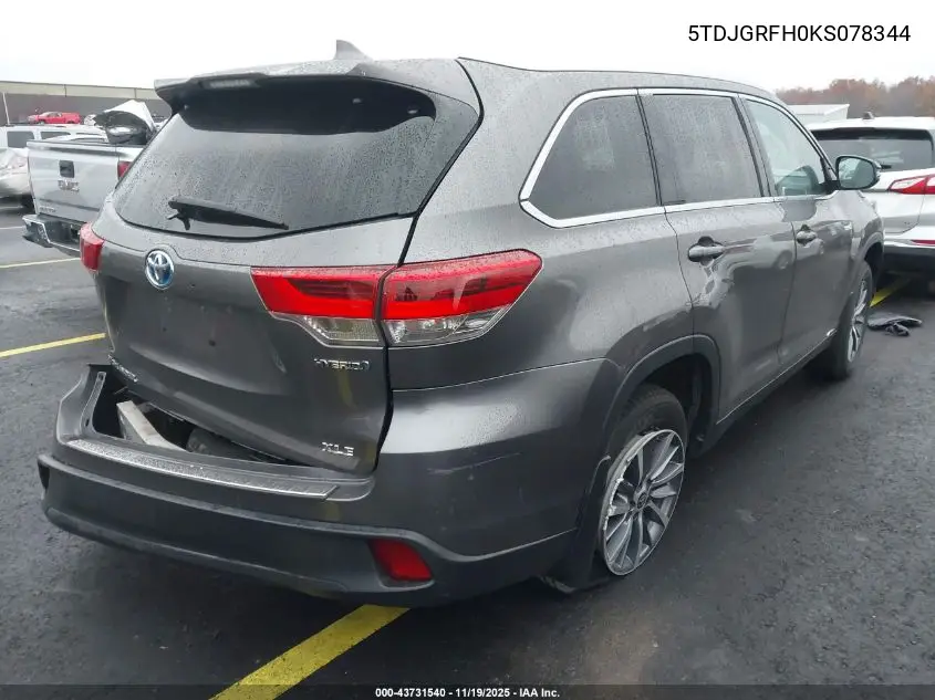 5TDJGRFH0KS078344 2019 Toyota Highlander Hybrid Xle